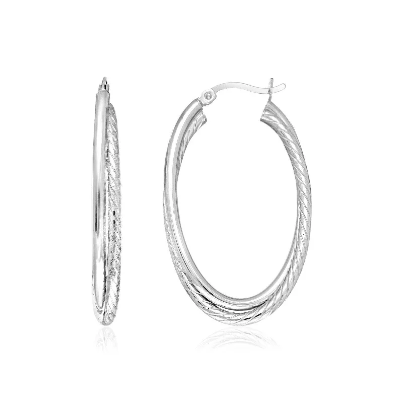 Sterling Silver Oval Twisted Tube Hoop Earrings