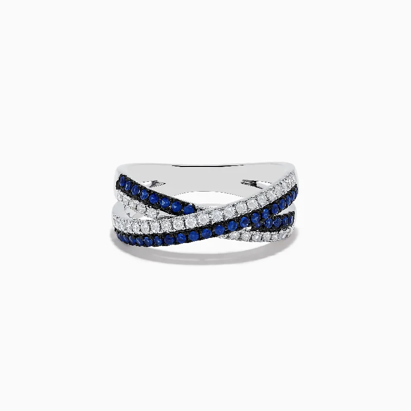 Royale Bleu 14K White Gold Blue Sapphire and Diamond Crossover Ring