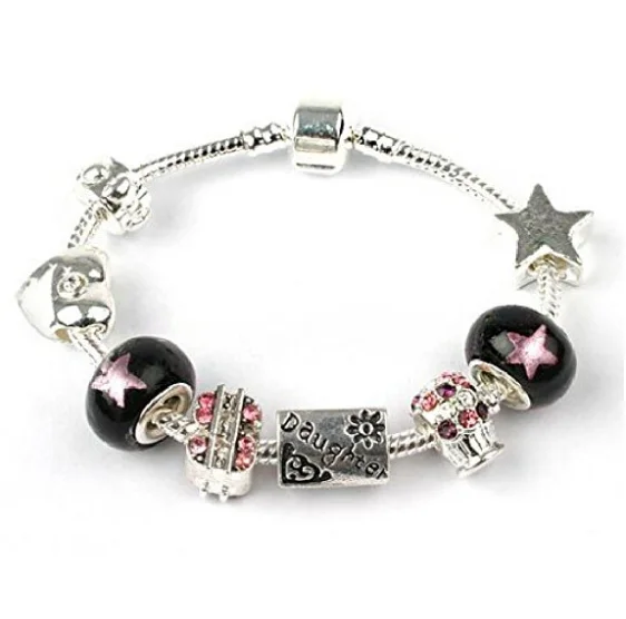 Teenager's Daughter 'Rock Star Deluxe' Silver Plated Charm Bead Bracelet