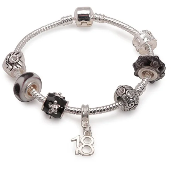 Age 18 'Black Magic' Silver Plated Charm Bead Bracelet