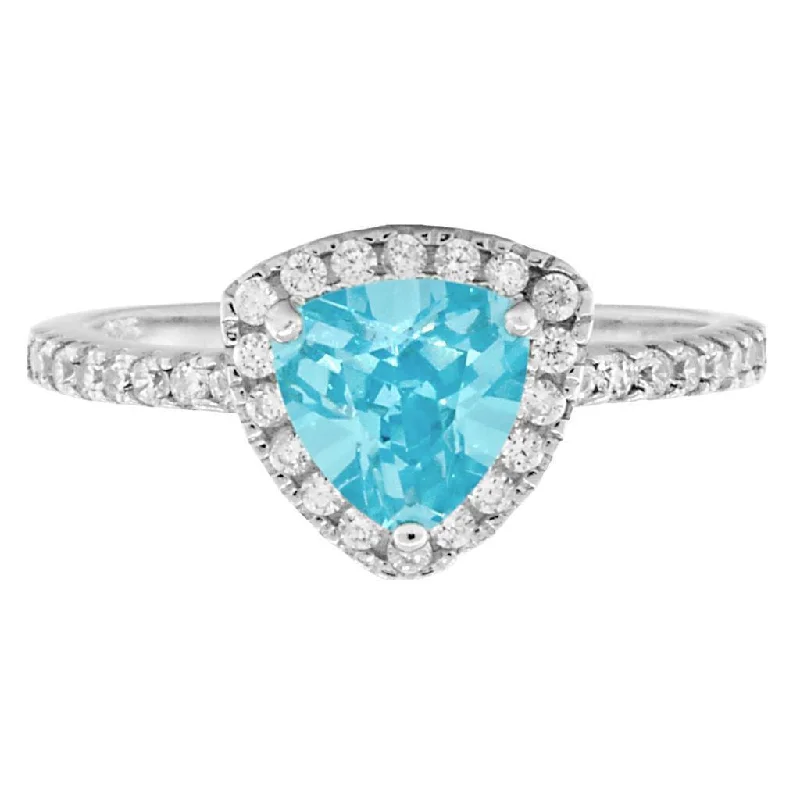 Acotas E: 1.51ct Aquamarine Ice CZ Trillion-cut & Halo Engagement Ring