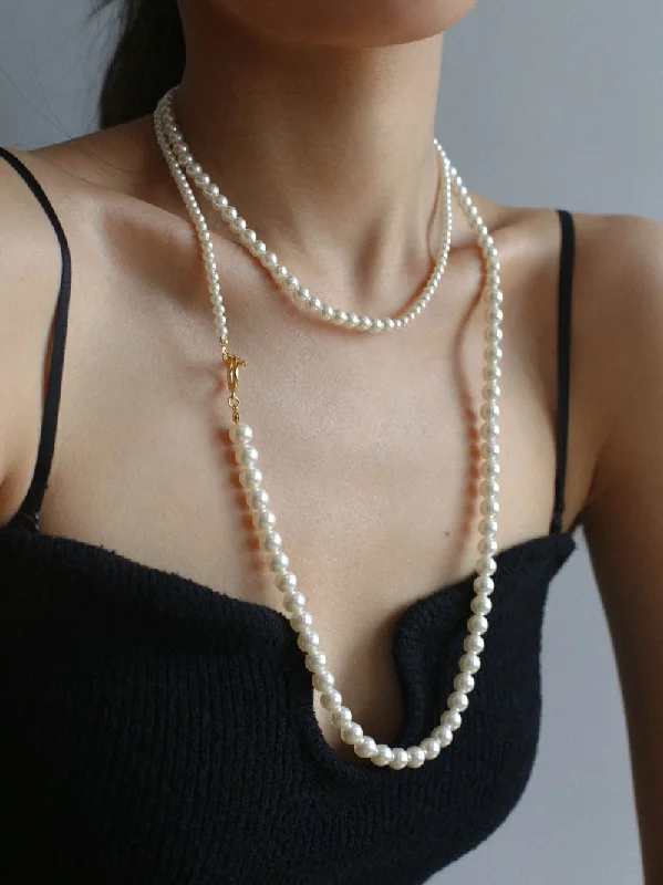 Gradient Pearl Long OT Clasp Necklace Sweater Necklace