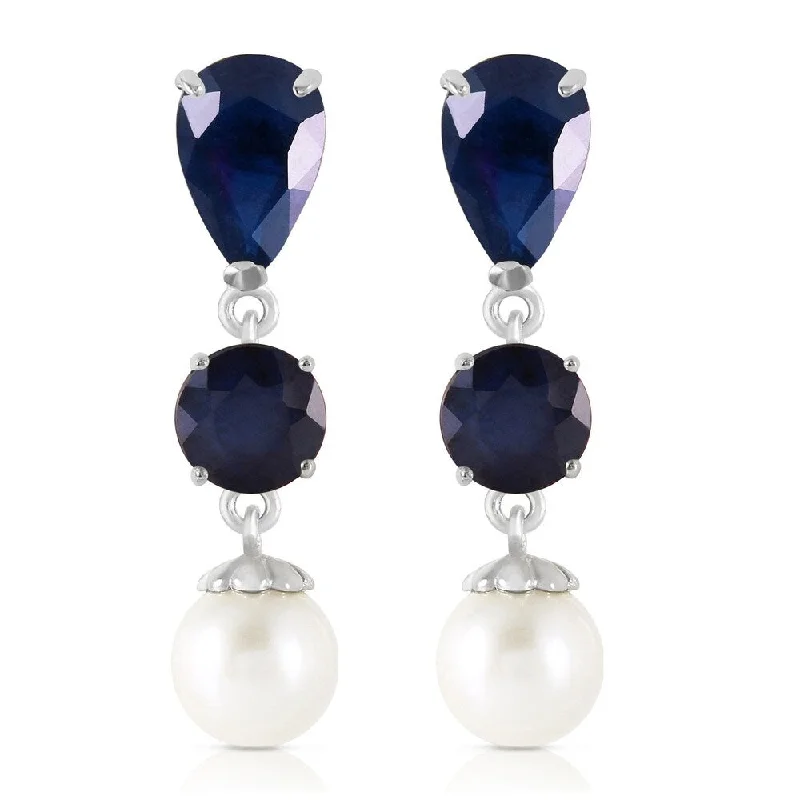 10.1 Carat 14K Solid White Gold Chandelier Earrings Sapphire pearl