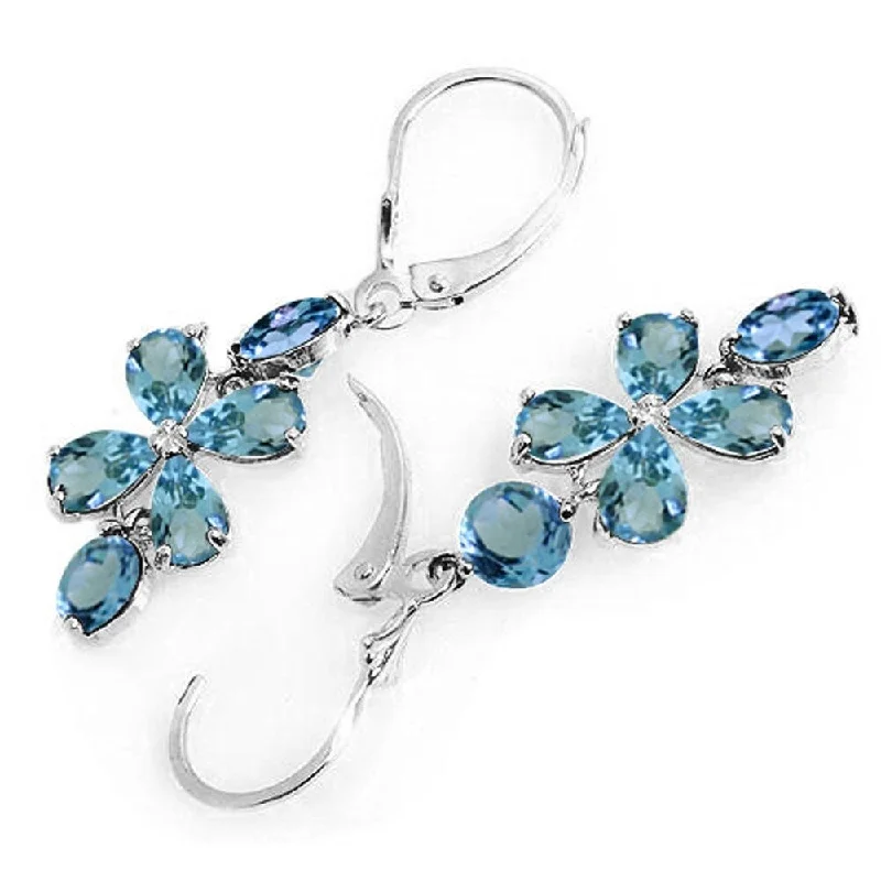 5.32 Carat 14K Solid White Gold Chandelier Earrings Natural Blue Topaz