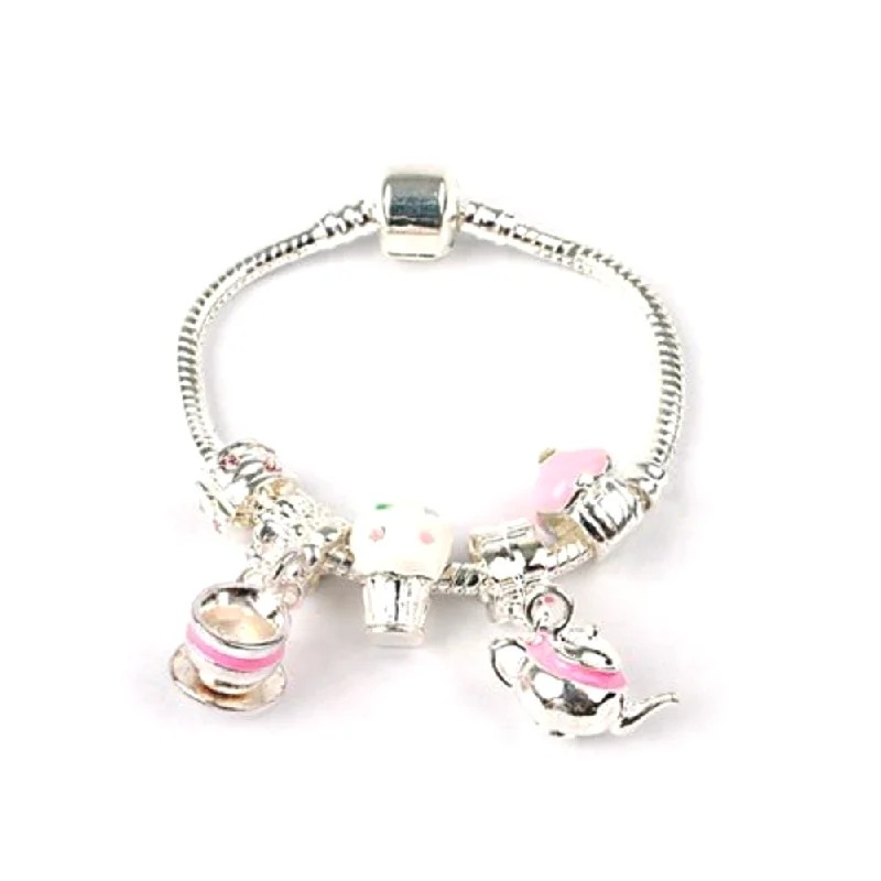 Children's 'Tea & Cake' Silver Plated Charm Bead Bracelet