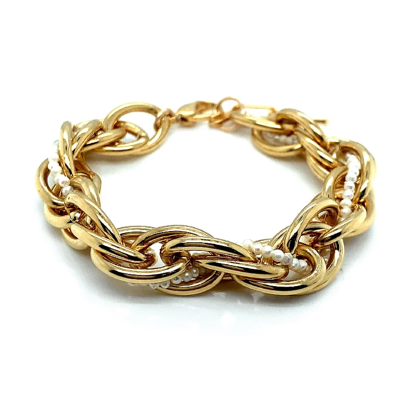 Yellow Gold Plated Bracelet with Intertwined Pearls - "Josey"