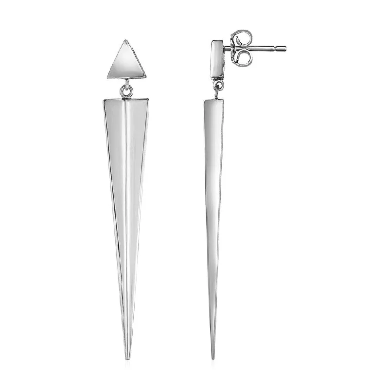 Long Twisted Vertical Bar Earrings in Sterling Silver