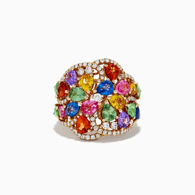 Watercolors 14K Yellow Gold Multi Sapphire and Diamond Ring