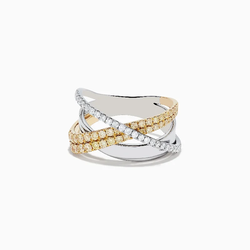 14K Two-Tone Gold Yellow and White Diamond Crossover Ring