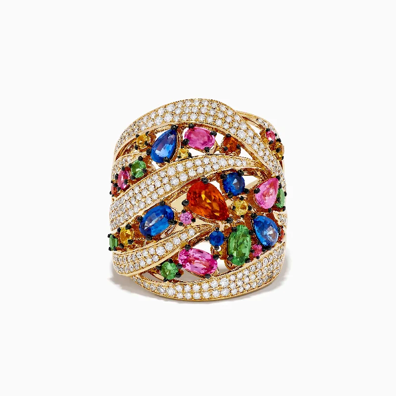 Watercolors 14K Yellow Gold Multi Sapphire and Diamond Ring