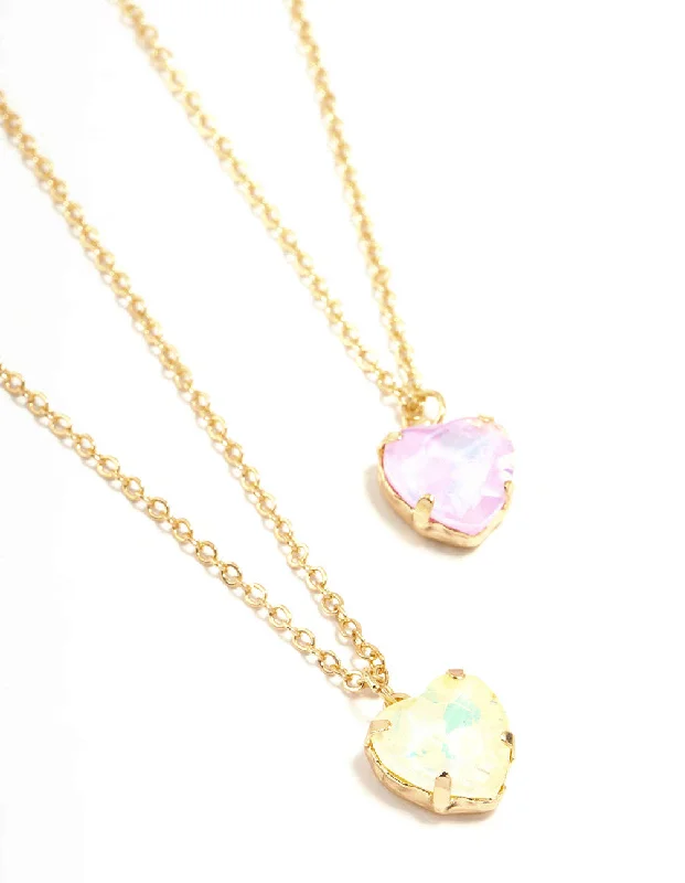 Gold Diamante Heart Necklaces 2-Pack