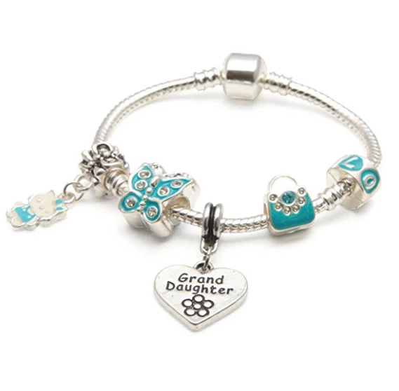 Children's Granddaughter 'Blue Butterfly' Silver Plated Charm Bead Bracelet