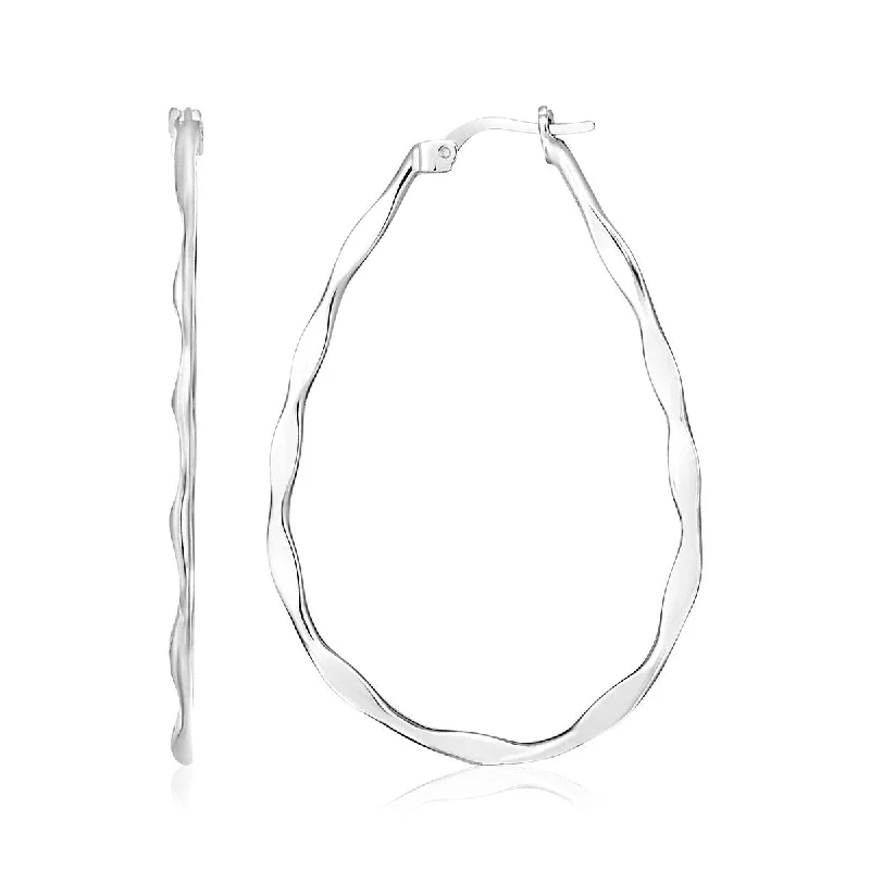 Sterling Silver Wavy Effect Teardrop Hoop Earrings