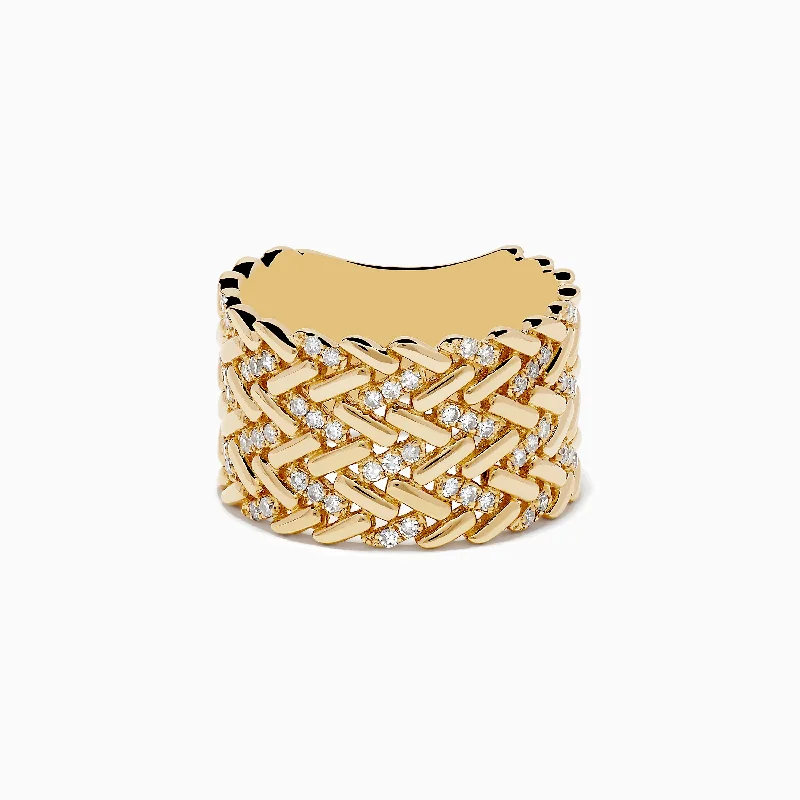 D'Oro 14K Yellow Gold Diamond Basket Weave Ring