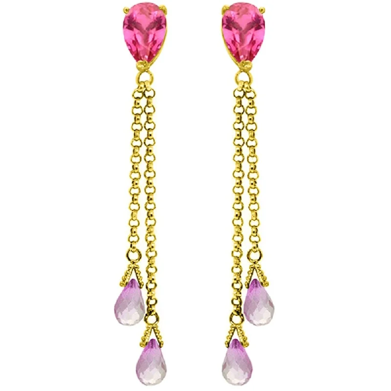 7.5 Carat 14K Solid Gold Chandelier Earrings Pink Topaz