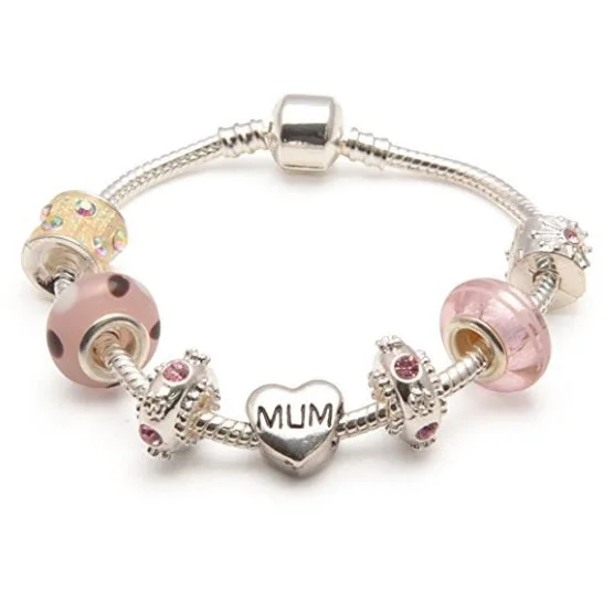 Mum 'Vanilla Kisses' Silver Plated Charm Bead Bracelet