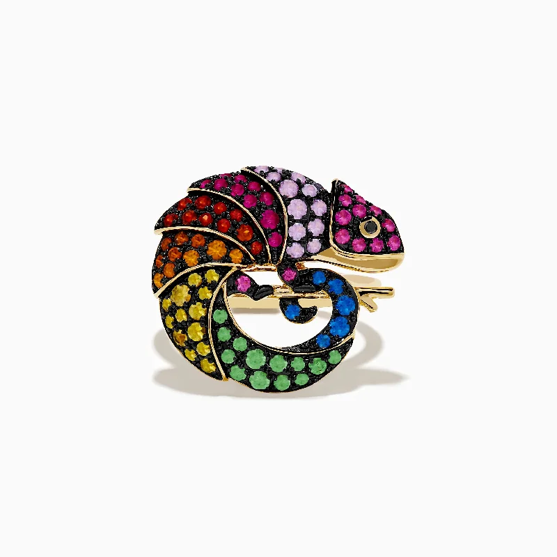 Watercolors 14K Yellow Gold Black Diamond Muliti Sapphire Chameleon Ring