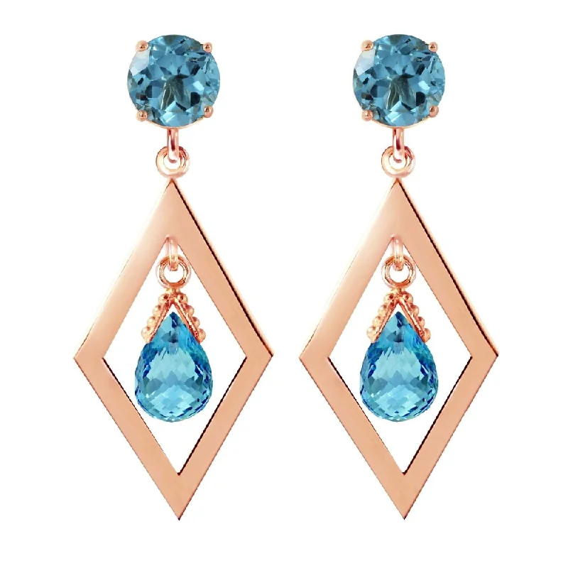 2.4 CTW 14K Solid Rose Gold Blue Topaz Dangling Earrings