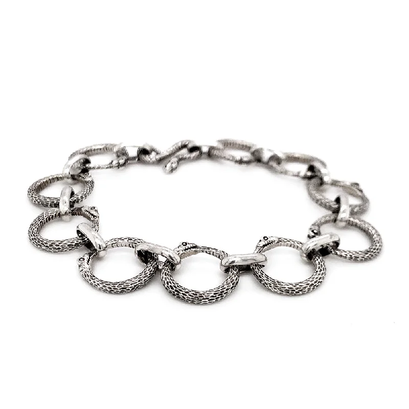 Sterling Silver Ouroboros Link Bracelet - "Chain of Snakes"