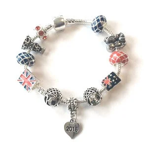 Children's 'Royal Wedding 2018 Commemorative Keepsake' Silver Plated Charm Bead Bracelet