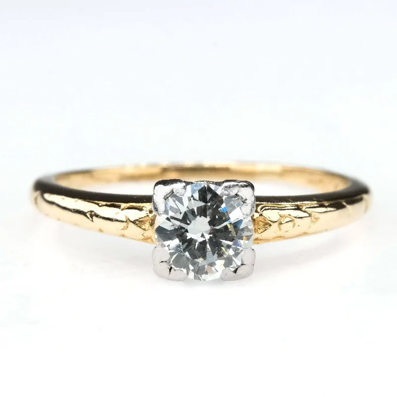 Vintage Round 0.45ct Diamond Solitaire Etched Engagement Ring in 14K Yellow Gold