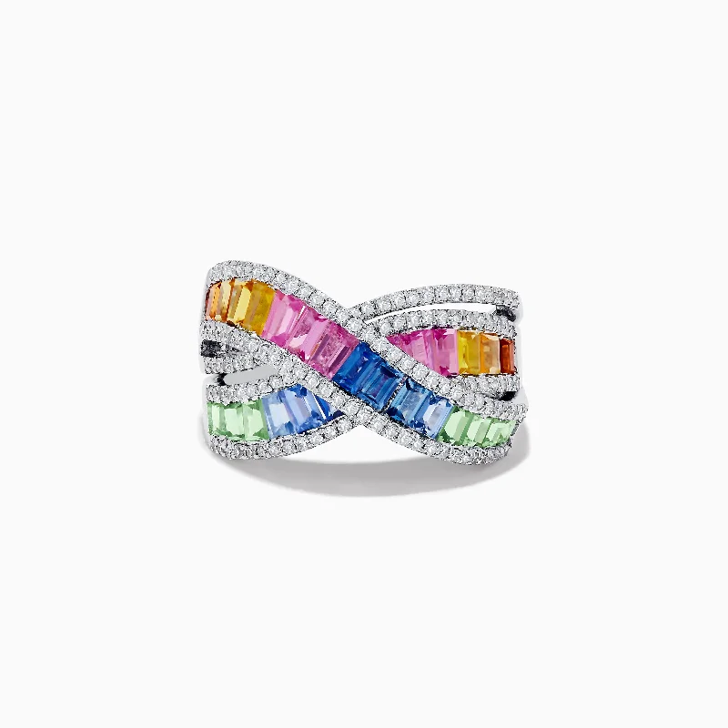 Watercolors 14K White Gold Multi Sapphire and Diamond Ring