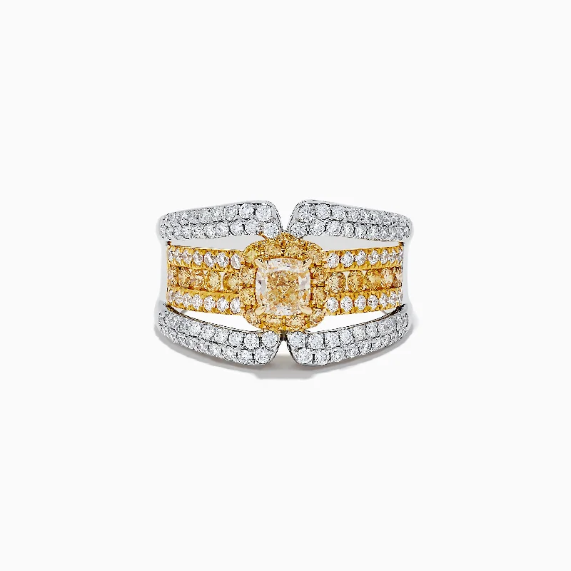 14K Two Tone Gold Yellow Diamond Statement Ring 1.71 TCW