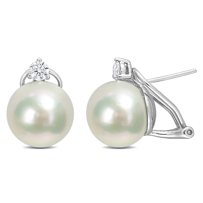 Miadora South Sea Pearl and 3/8ct TDW Diamond Earrings in 14k White Gold