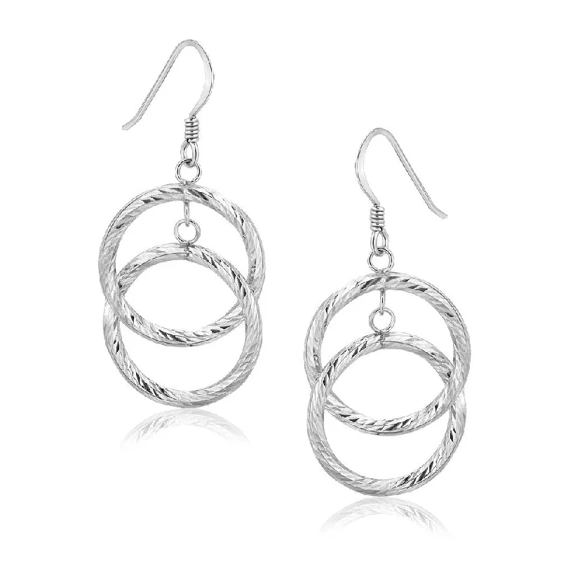 Sterling Silver Open Circle Dual Style Textured Drop Earrings