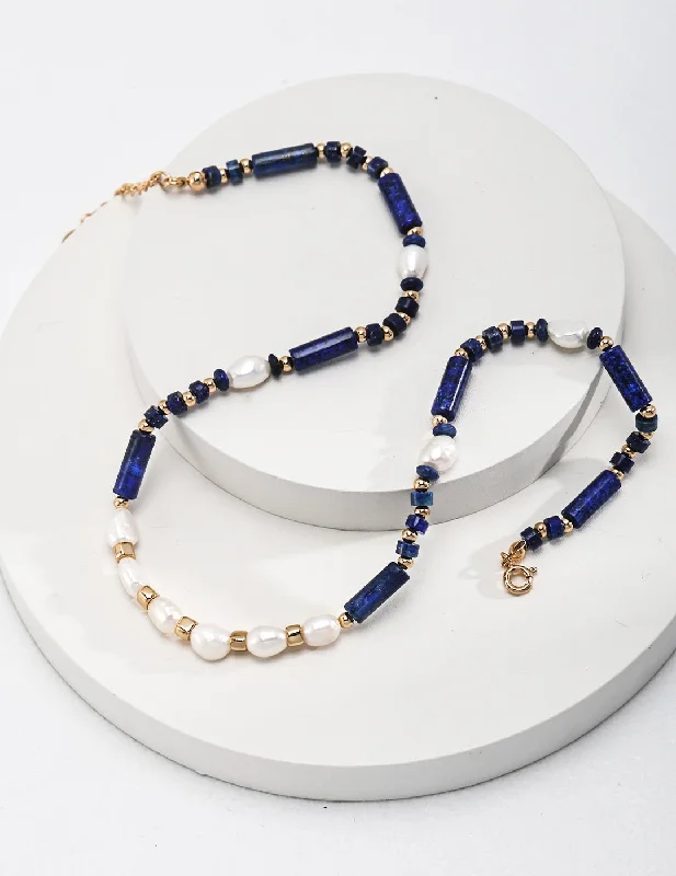 Lapis and Pearl Beaded Necklace