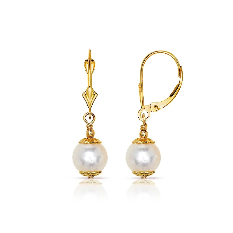 Curata 14k Gold Beaded 6mm Freshwater Cultured Pearl Single Dangle Lever Back Earrings