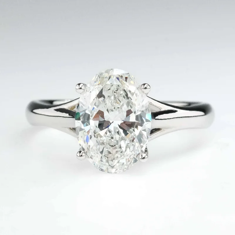 GIA 2.01ct SI1/D Oval Diamond Solitaire Engagement Ring in 18K White Gold