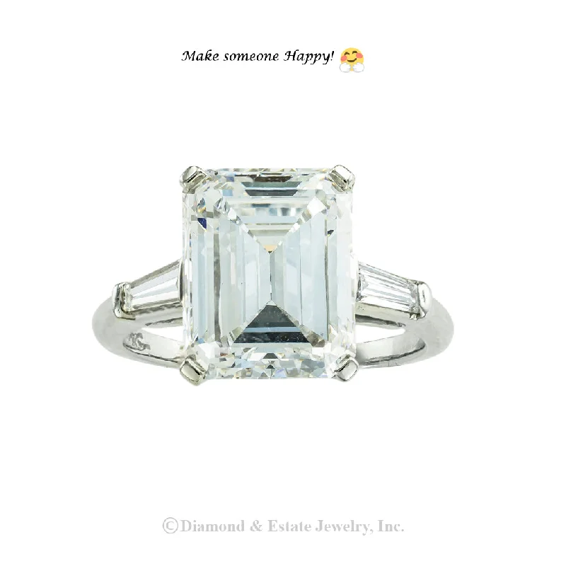 GIA Report Certified 5.31 Carat E VVS1 Emerald Cut Diamond Engagement Ring