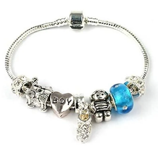 New Baby 'It's A Boy' Silver Plated Charm Bead Bracelet