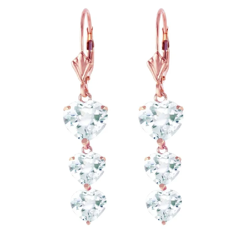 14K Solid Rose Gold Chandelier Earrings with Aquamarines