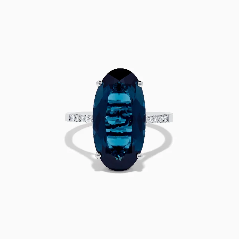 14K White Gold London Blue Topaz and Diamond Ring