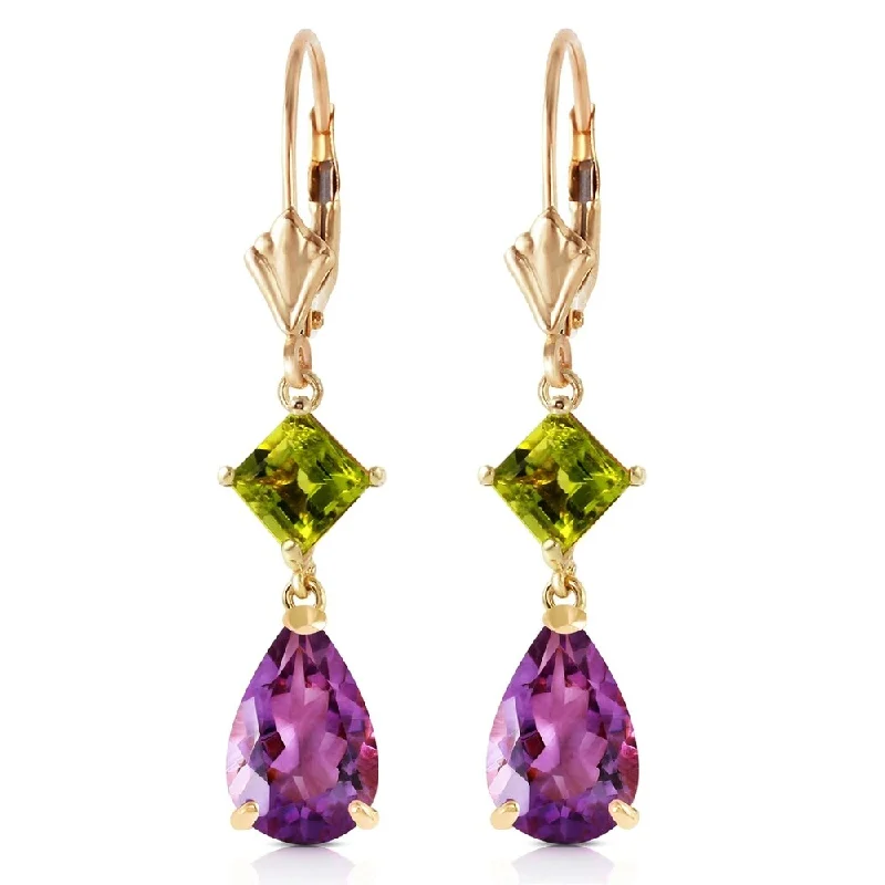 4.5 Carat 14K Solid Gold Leverback Earrings Amethyst Peridot