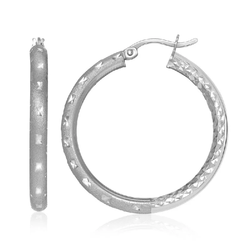 Sterling Silver Star Textured Tube Style Round Hoop Earrings