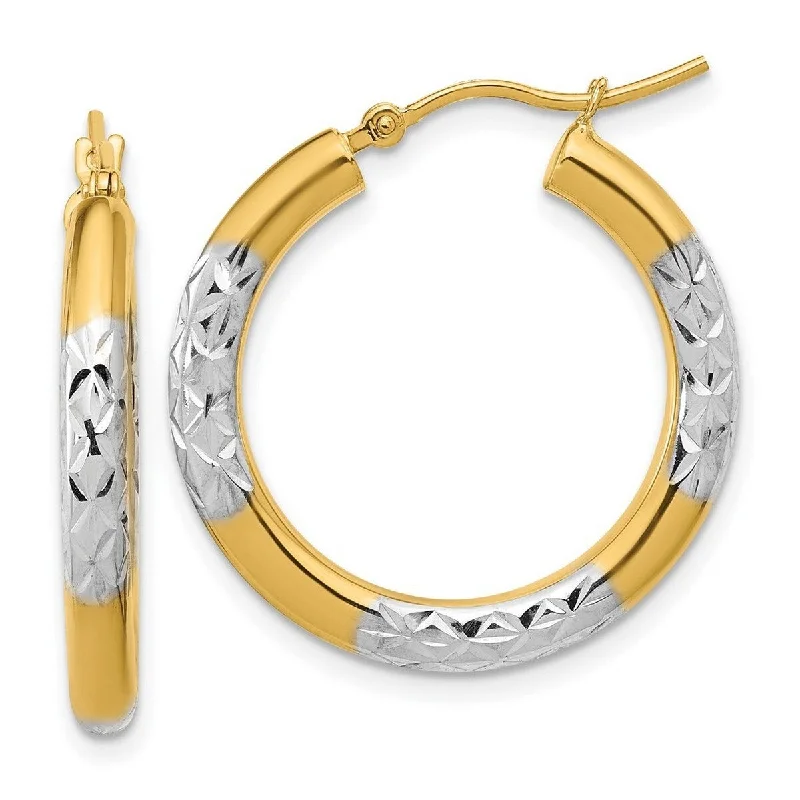 Curata 10k Yellow Gold Rhodium Sparkle Cut Hoop Earrings - 25x25mm