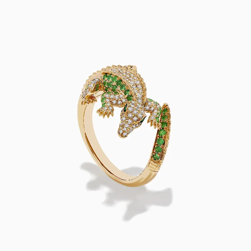 Safari 14K Yellow Gold Diamond, Tsavorite, and Emerald Crocodile Ring