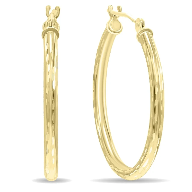 Marquee Jewels 10K Yellow Gold Shiny Diamond Cut Engraved Hoop Earrings (25mm)