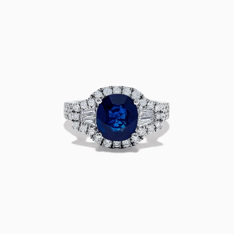 Hematian 18K White Gold Blue Sapphire and Diamond Ring