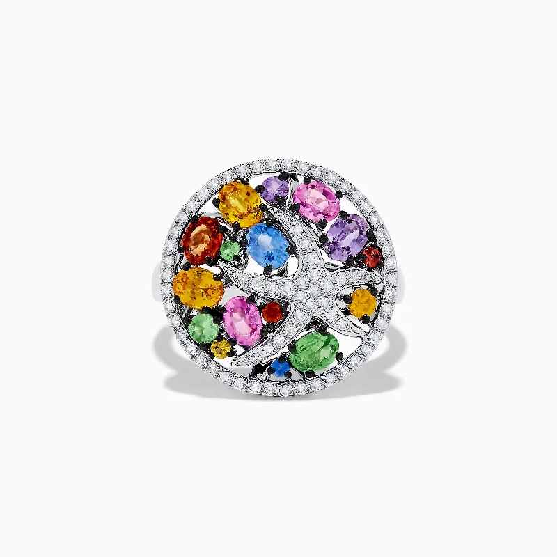 Watercolors 14K White Gold Diamond and Multi Sapphire Ring