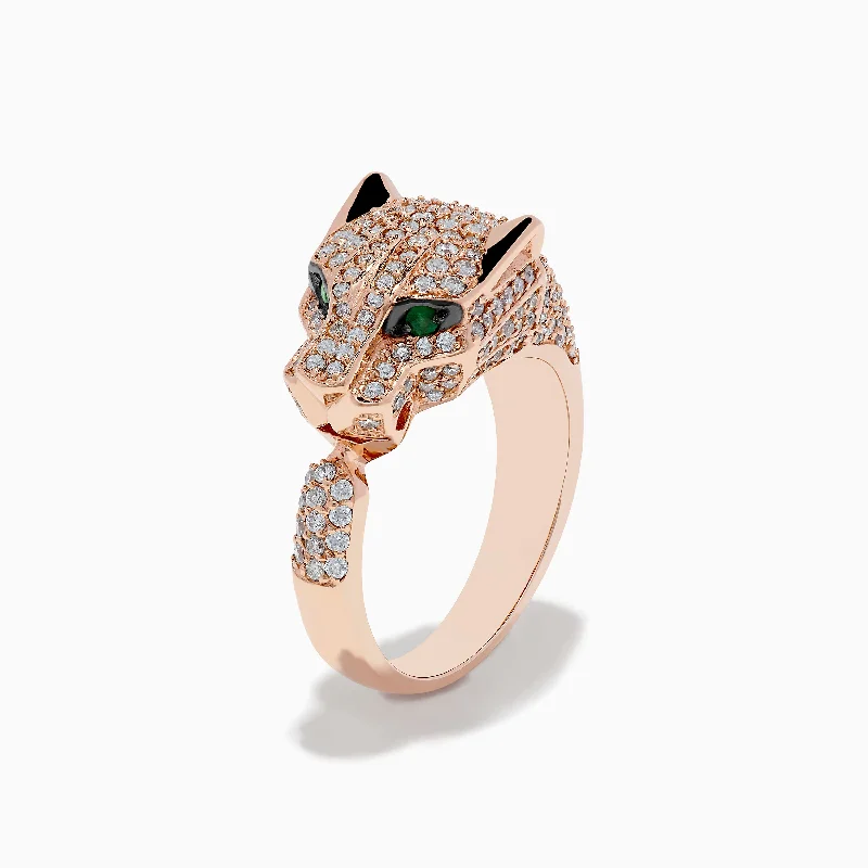 Signature 14K Rose Gold Emerald and Diamond Panther Ring