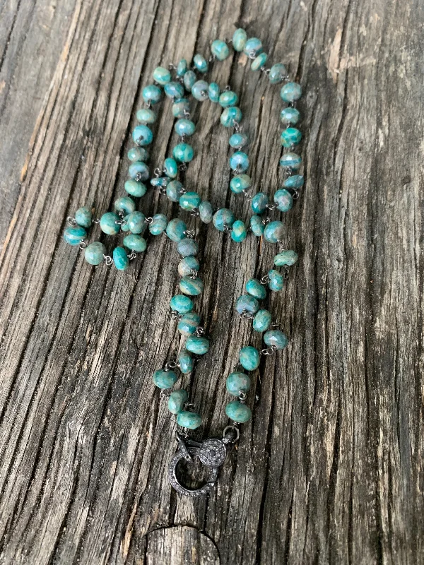 Coated Amazonite Necklace with Pave Diamond Clasp