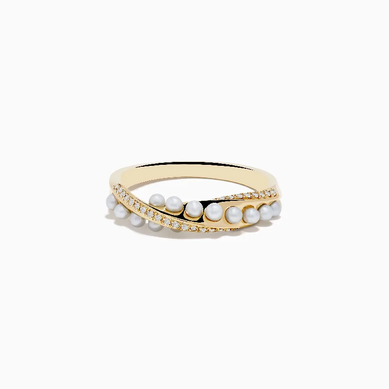 14K Yellow Gold Fresh Water Pearl and Diamond Ring