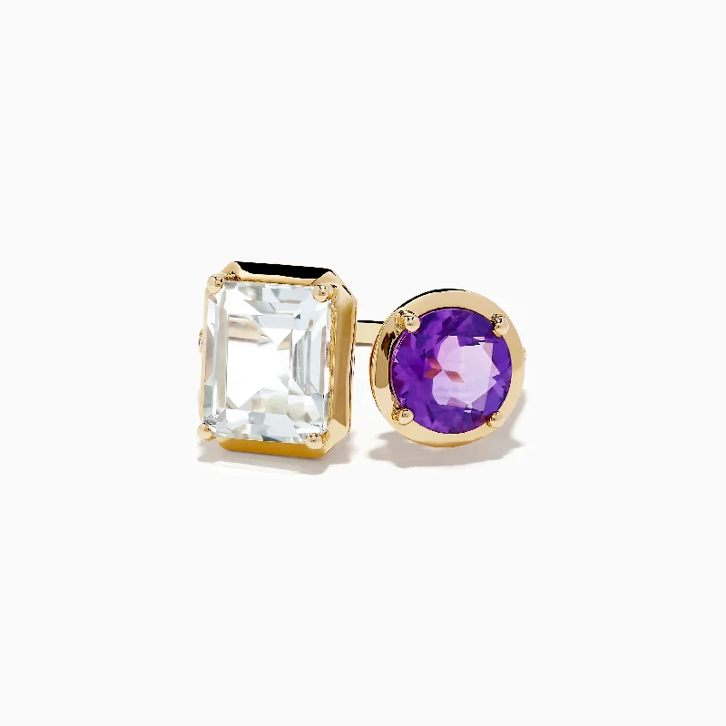 14k Yellow Gold Amethyst and White Topaz Toi Et Moi Ring