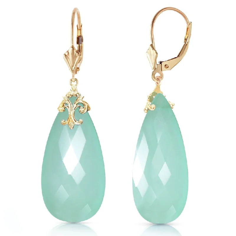 14K Solid Gold 35.5 tcw Gemstone Earrings w/ Mint Green Chalcedony