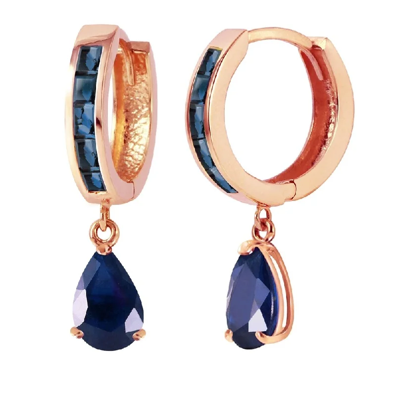 4.55 Carat 14K Solid Rose Gold Hoop Huggie Earrings Sapphire