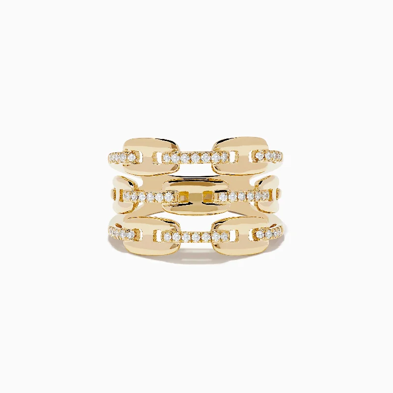 D'oro 14K Yellow Gold Diamond Anchor Chain Ring